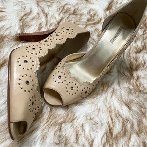 MaxStudio leather laser cut studded peep toe